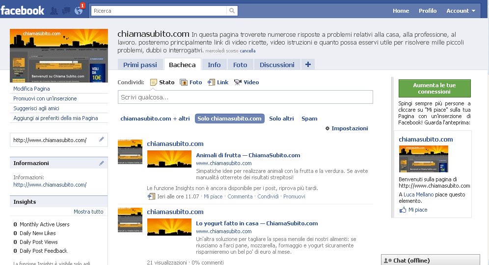 Pagina Facebook Chiama Subito