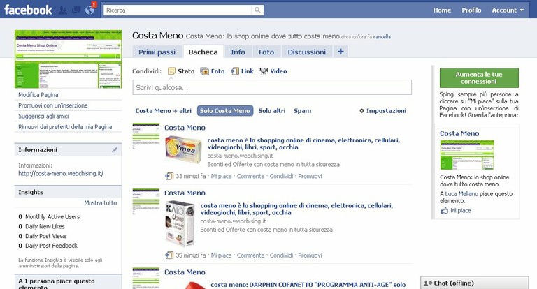 Pagina Facebook Costa Meno Shop
